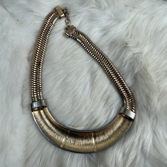 Gold Tone w/ Black Enamel & Rhinestone Collar Necklace 19.5" - Picture 7 of 9